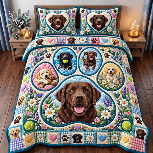 Labrador Love And Paw Prints 3-Piece Quilted Bedding Set GFTOHNL5066
