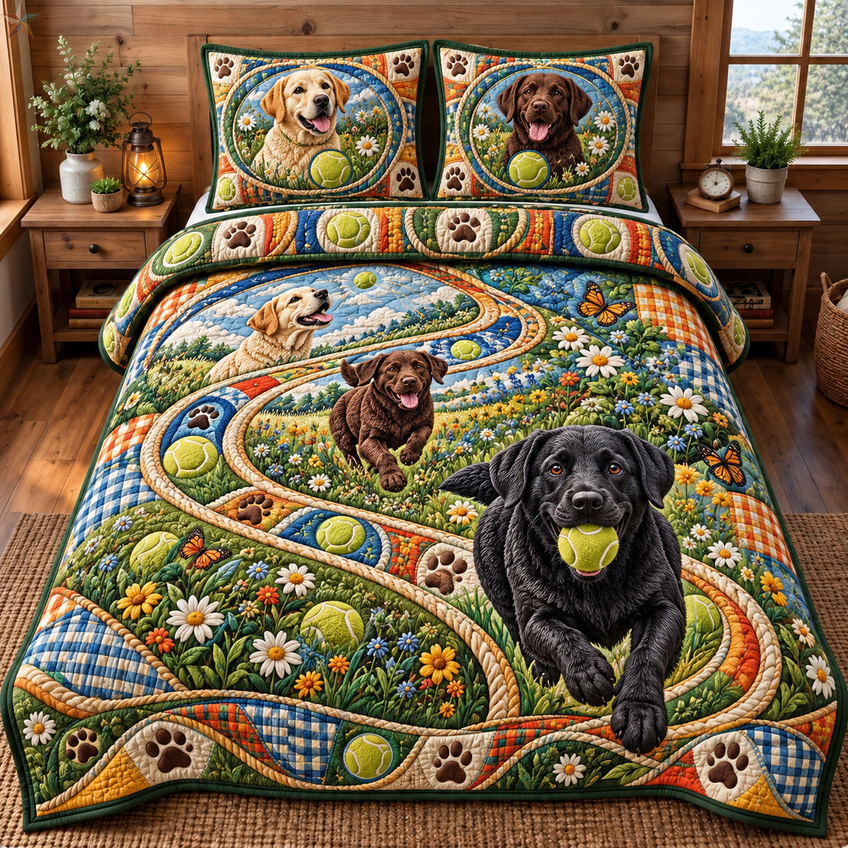 Labrador Meadow Playtime 3-Piece Quilted Bedding Set GFTOHNL5070