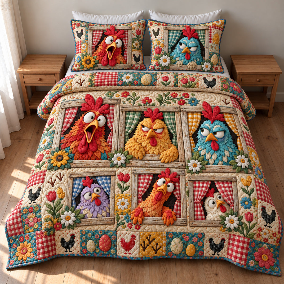 Crazy Chicken Farm 3-Piece Quilted Bedding Set GFTOHNL5137