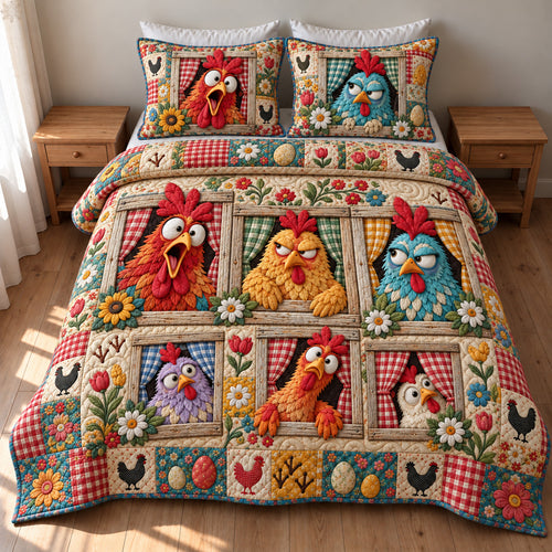 Crazy Chicken Farm 3-Piece Quilted Bedding Set GFTOHNL5137