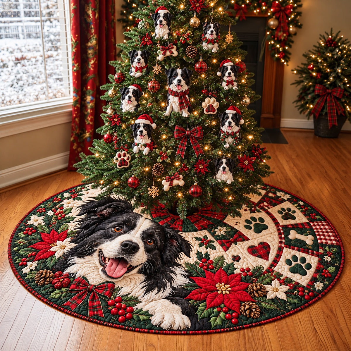 Border Collie Christmas Joy Quilted Tree Skirt GFTOHNL5144