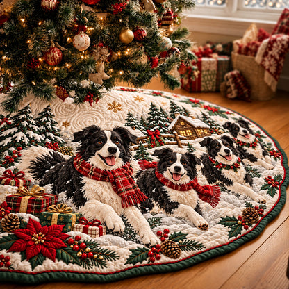 Border Collie Winter Wonderland Quilted Tree Skirt GFTOHNL5145