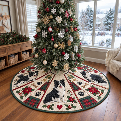 Border Collie Christmas Patchwork Quilted Tree Skirt GFTOHNL5146