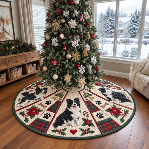 Border Collie Christmas Patchwork Quilted Tree Skirt GFTOHNL5146