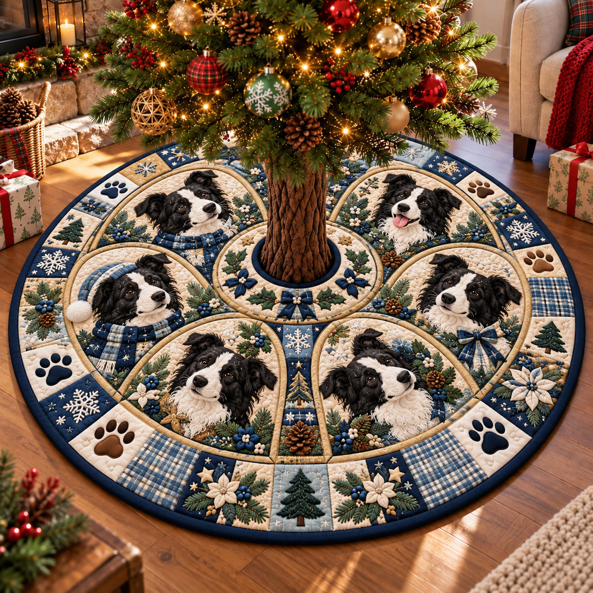 Border Collie Christmas Memories Quilted Tree Skirt GFTOHNL5148