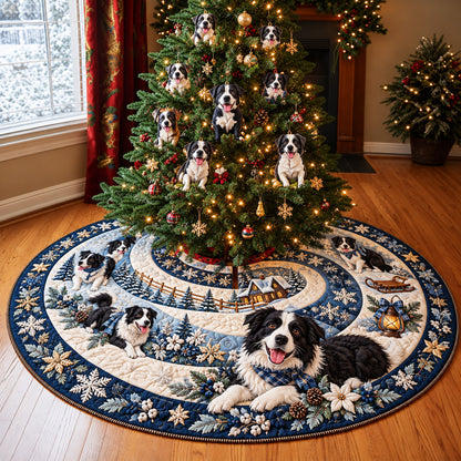 Border Collie Snowy Christmas Quilted Tree Skirt GFTOHNL5149