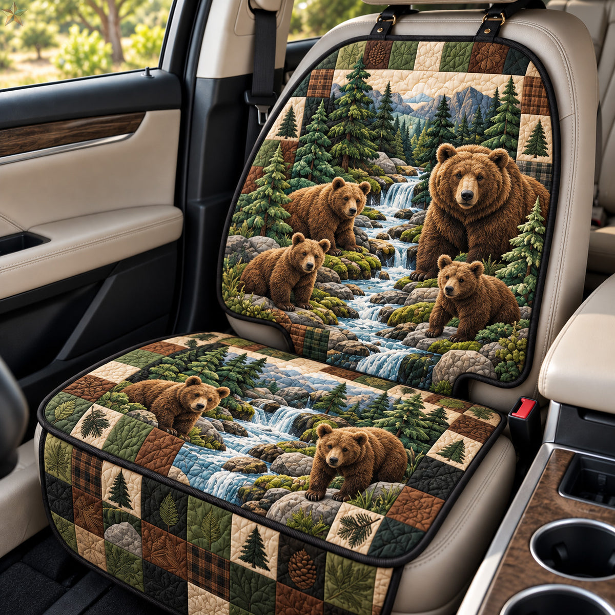Brown Bear Family Quilted Car Seat Protector GFTOHNL5169