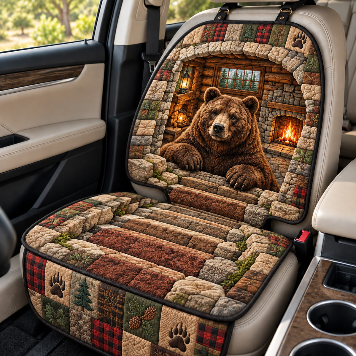 Bear Cabin Retreat Quilted Car Seat Protector GFTOHNL5173