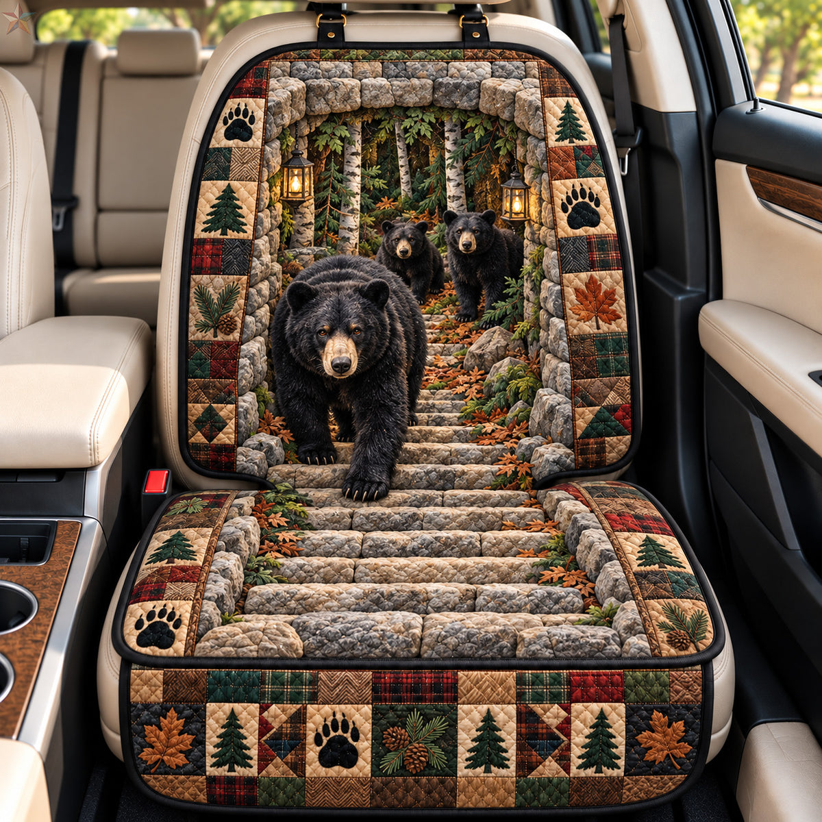Black Bear Forest Family Quilted Car Seat Protector GFTOHNL5175