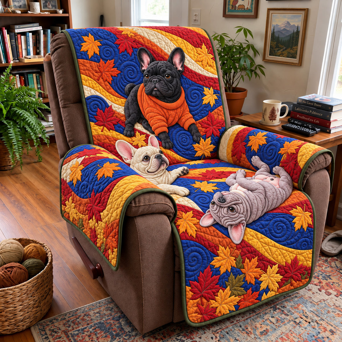Playful Autumn Frenchies Quilted Sofa Cover GFTOHNL5176