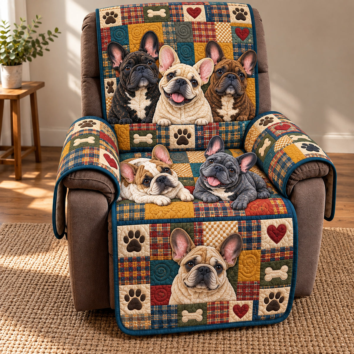 French Bulldog Friends Quilted Sofa Cover GFTOHNL5177