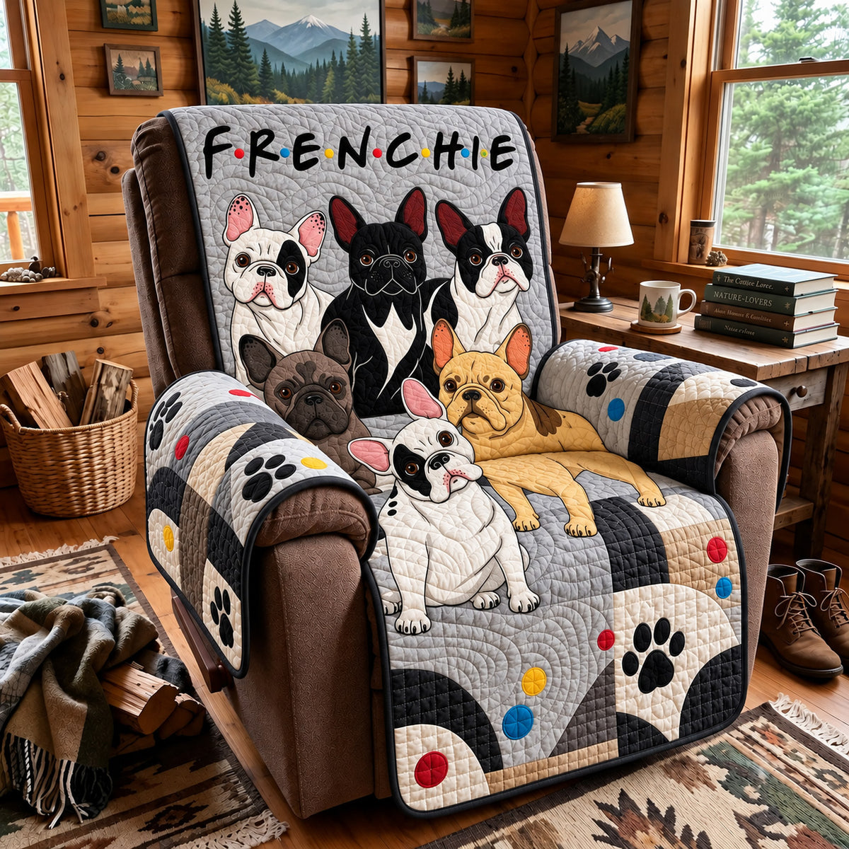 Frenchie Family Quilted Sofa Cover GFTOHNL5179
