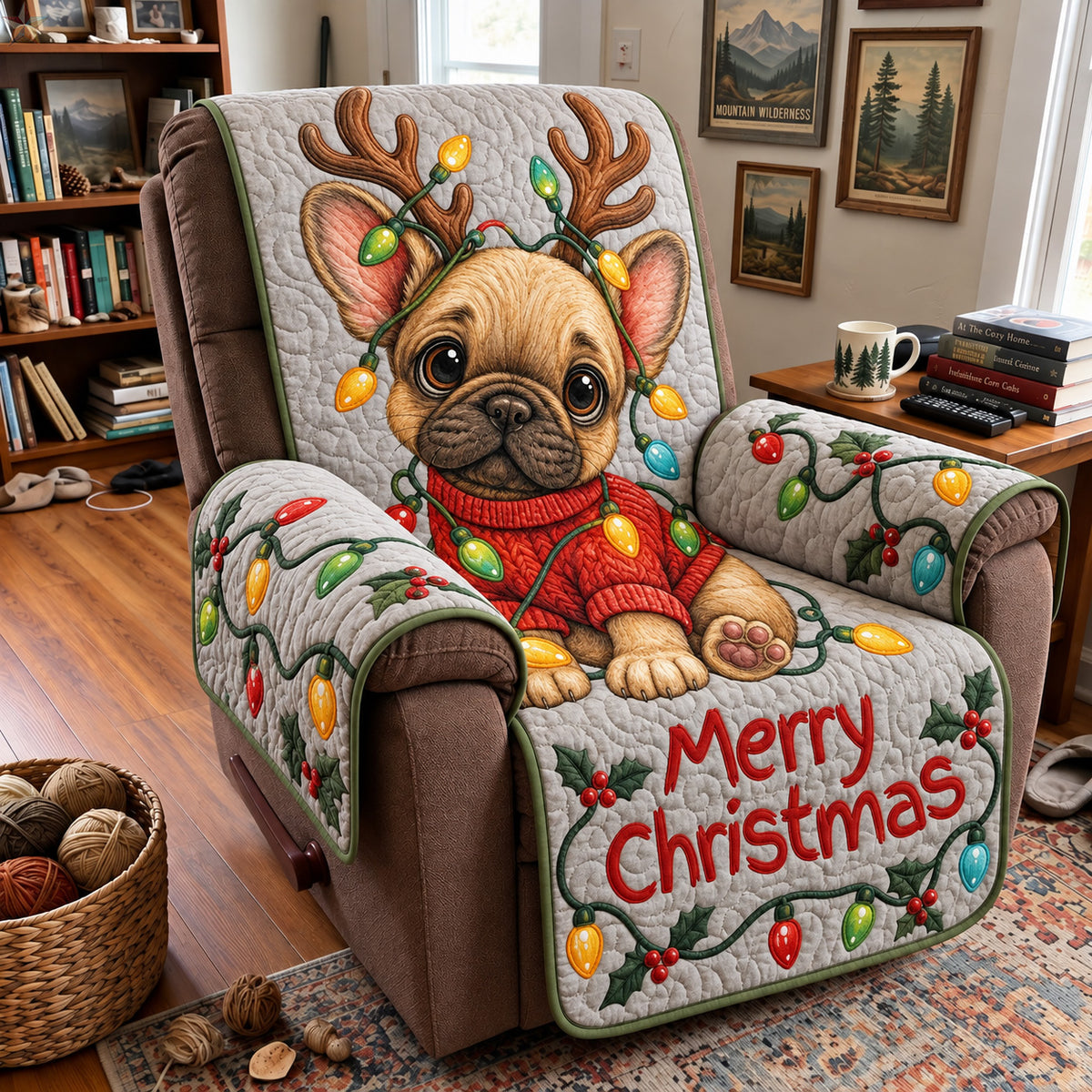 Merry Christmas Frenchie Quilted Sofa Cover GFTOHNL5182
