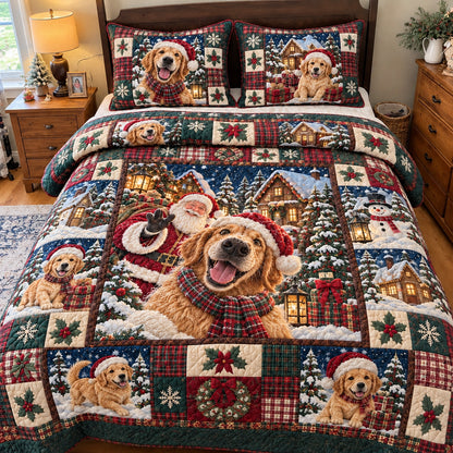 Christmas Golden Retriever 3-Piece Quilted Bedding Set GFTOHNL5209