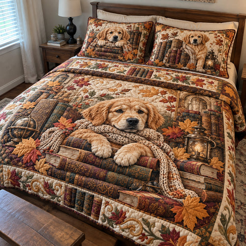Golden Retriever Books 3-Piece Quilted Bedding Set GFTOHNL5210