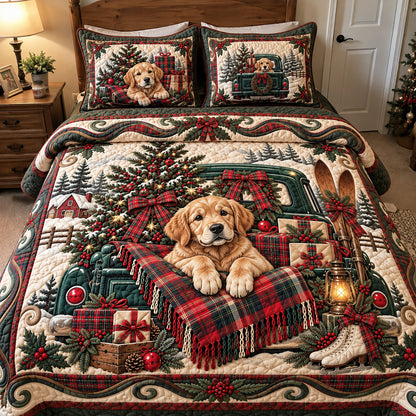 Christmas Puppy Truck 3-Piece Quilted Bedding Set GFTOHNL5211
