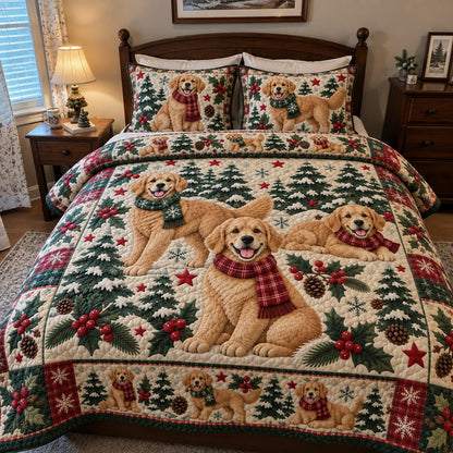 Golden Retriever Winter 3-Piece Quilted Bedding Set GFTOHNL5213