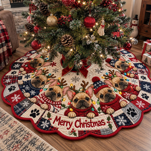Christmas Frenchie Custom Shape Christmas Quilted Tree Skirt GFTOHNL5215