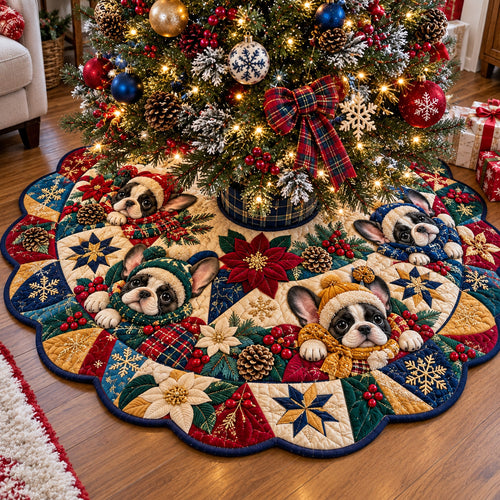 Frenchie Christmas Joy Custom Shape Christmas Quilted Tree Skirt GFTOHNL5218