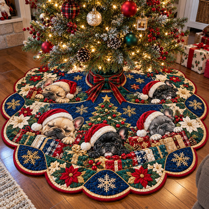 Christmas Frenchie Puppies Custom Shape Christmas Quilted Tree Skirt GFTOHNL5219