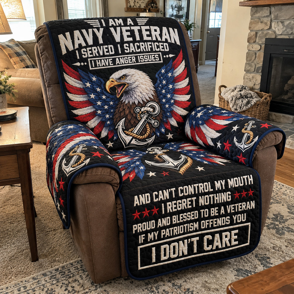 Navy Veteran Attitude Quilted Sofa Cover GFTOHNL5224
