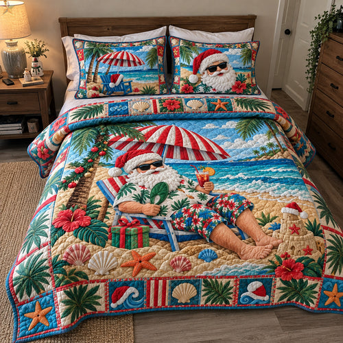 Santa Tropical Beach Vacation 3-Piece Quilted Bedding Set GFTOHNL5241