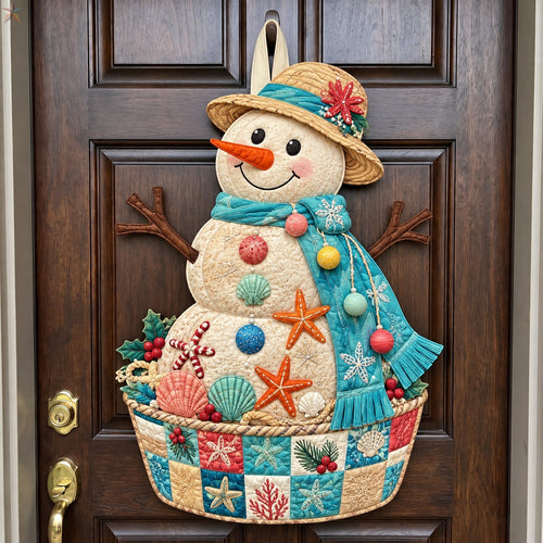 Coastal Christmas Snowman Custom Shape Quilted Door Hanger GFTOHNL5248