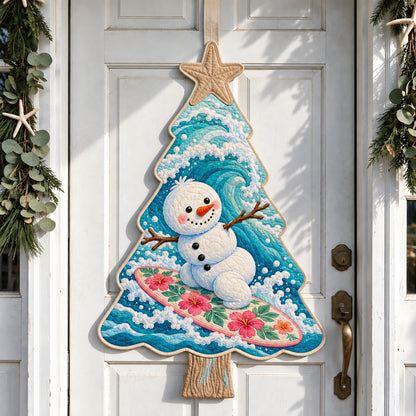 Surfing Snowman Christmas Custom Shape Quilted Door Hanger GFTOHNL5251