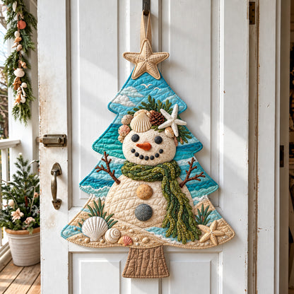 Seashell Christmas Snowman Custom Shape Quilted Door Hanger GFTOHNL5254