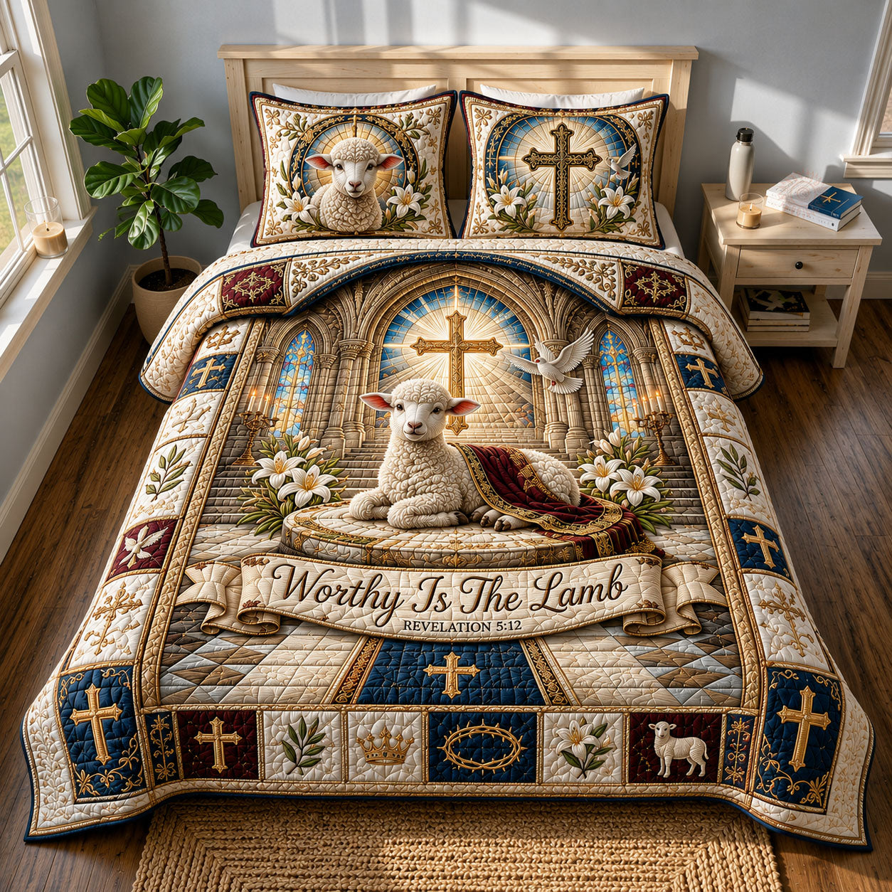 Worthy Lamb 3-Piece Quilted Bedding Set GFTOHNL535