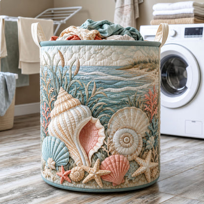 Seashell Shore Quilted Laundry Basket GFTOHNL536