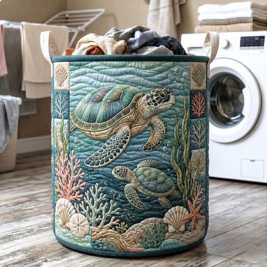 Sea Turtle Reef Quilted Laundry Basket GFTOHNL538