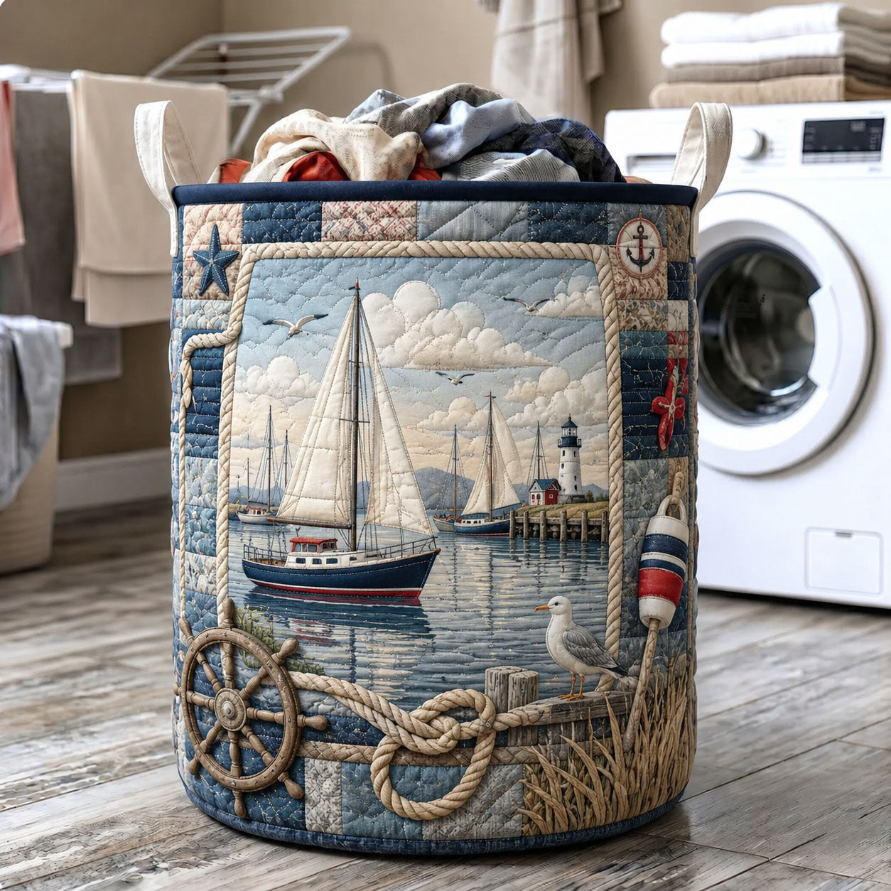 Harbor Sailing Quilted Laundry Basket GFTOHNL539