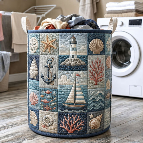 Coastal Patchwork Quilted Laundry Basket GFTOHNL541