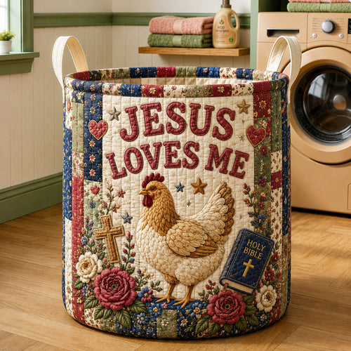 Jesus Loves Me Chicken Quilted Laundry Basket GFTOHNL548