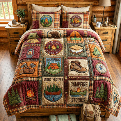 Camping Badge 3-Piece Quilted Bedding Set GFTOHNL56
