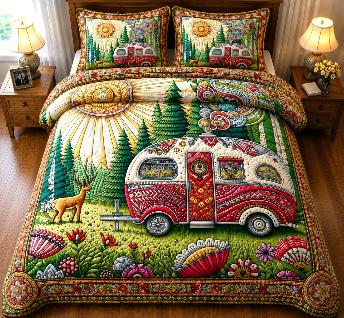 RV Camping Van 3-Piece Quilted Bedding Set GFTOHNL58