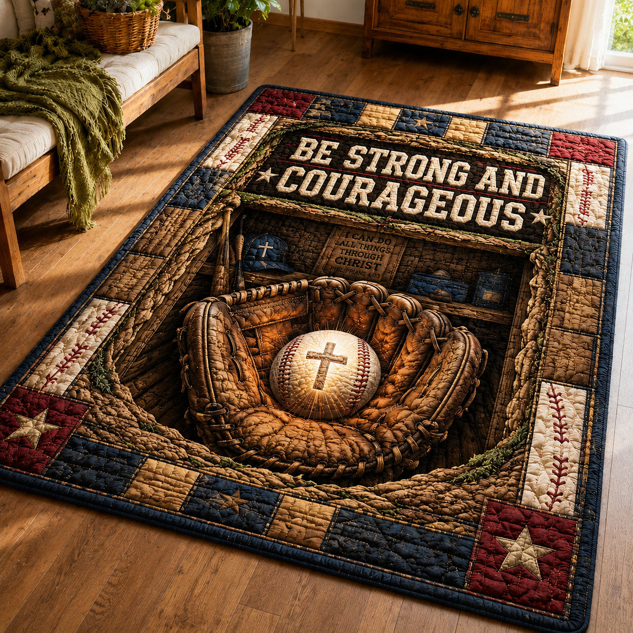 Be Strong And Courageous Christian Area Rug GFTOHNL588