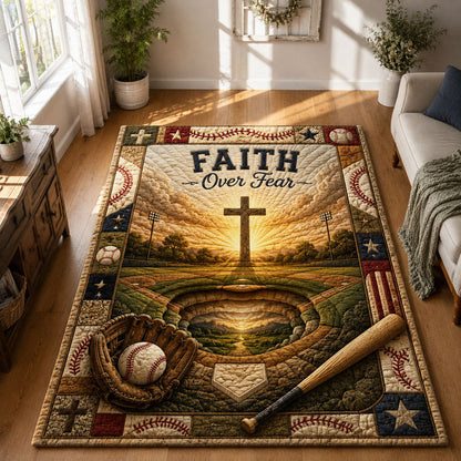 Faith Over Fear Christian Baseball Area Rug GFTOHNL589