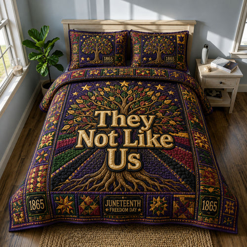 They Not Like Us Freedom Tree Juneteenth 3-Piece Quilted Bedding Set GFTOHNL601