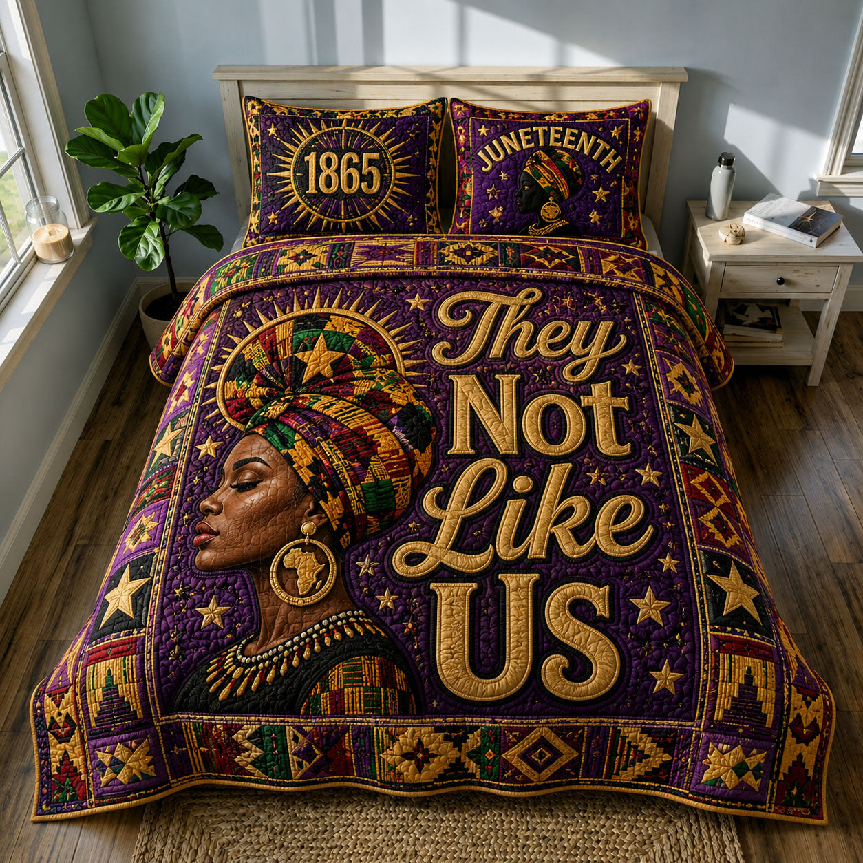 They Not Like Us African Queen Juneteenth 3-Piece Quilted Bedding Set GFTOHNL603