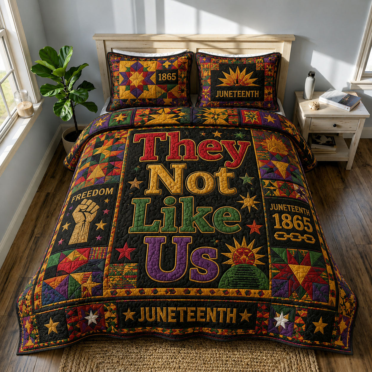 They Not Like Us Freedom Juneteenth 3-Piece Quilted Bedding Set GFTOHNL604
