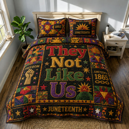 They Not Like Us Freedom Juneteenth 3-Piece Quilted Bedding Set GFTOHNL604