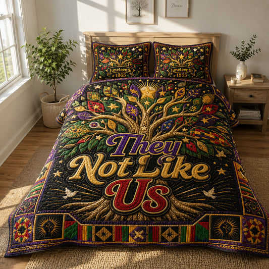 They Not Like Us Unity Tree Juneteenth 3-Piece Quilted Bedding Set GFTOHNL605
