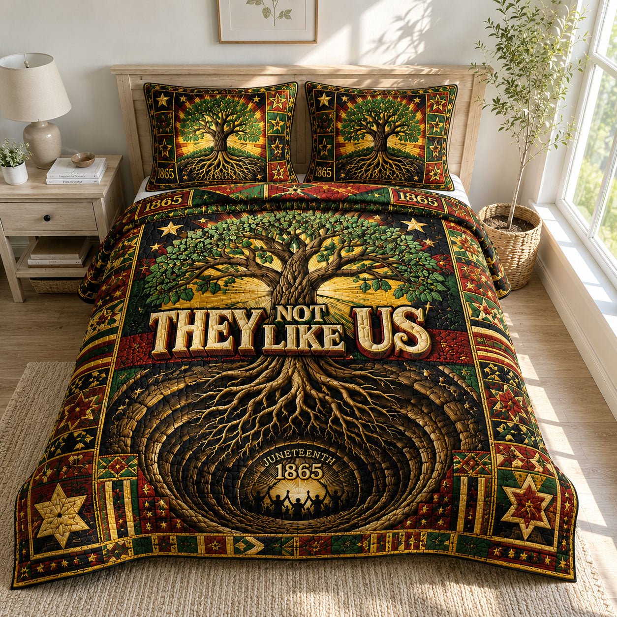 They Not Like Us Freedom Roots 3-Piece Quilted Bedding Set GFTOHNL607