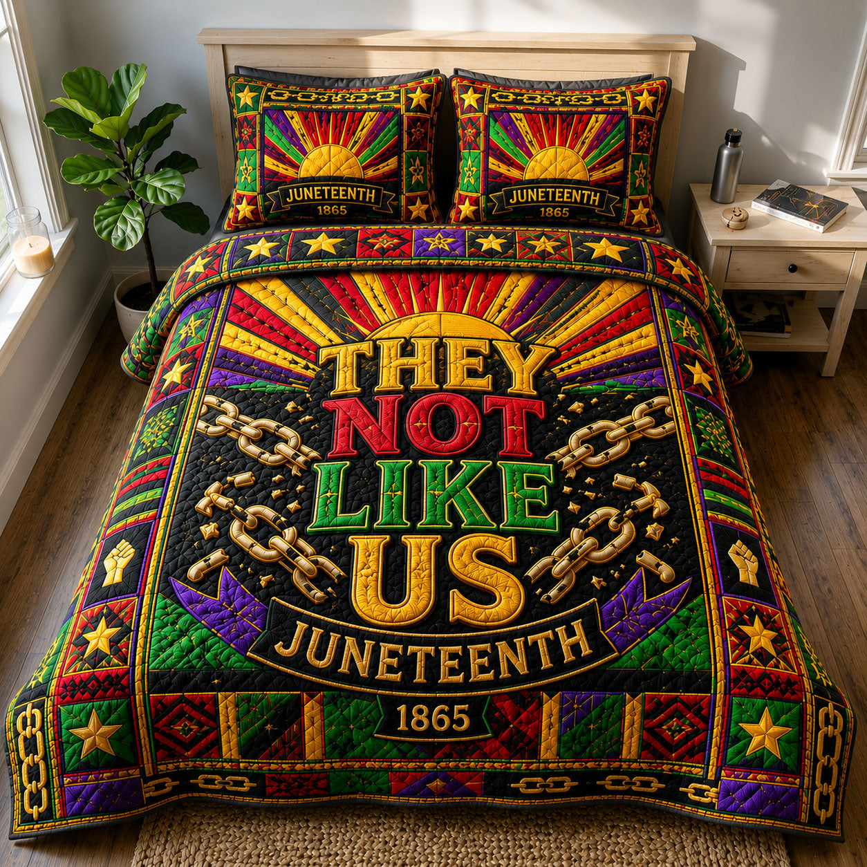 They Not Like Us Broken Chains 3-Piece Quilted Bedding Set GFTOHNL611
