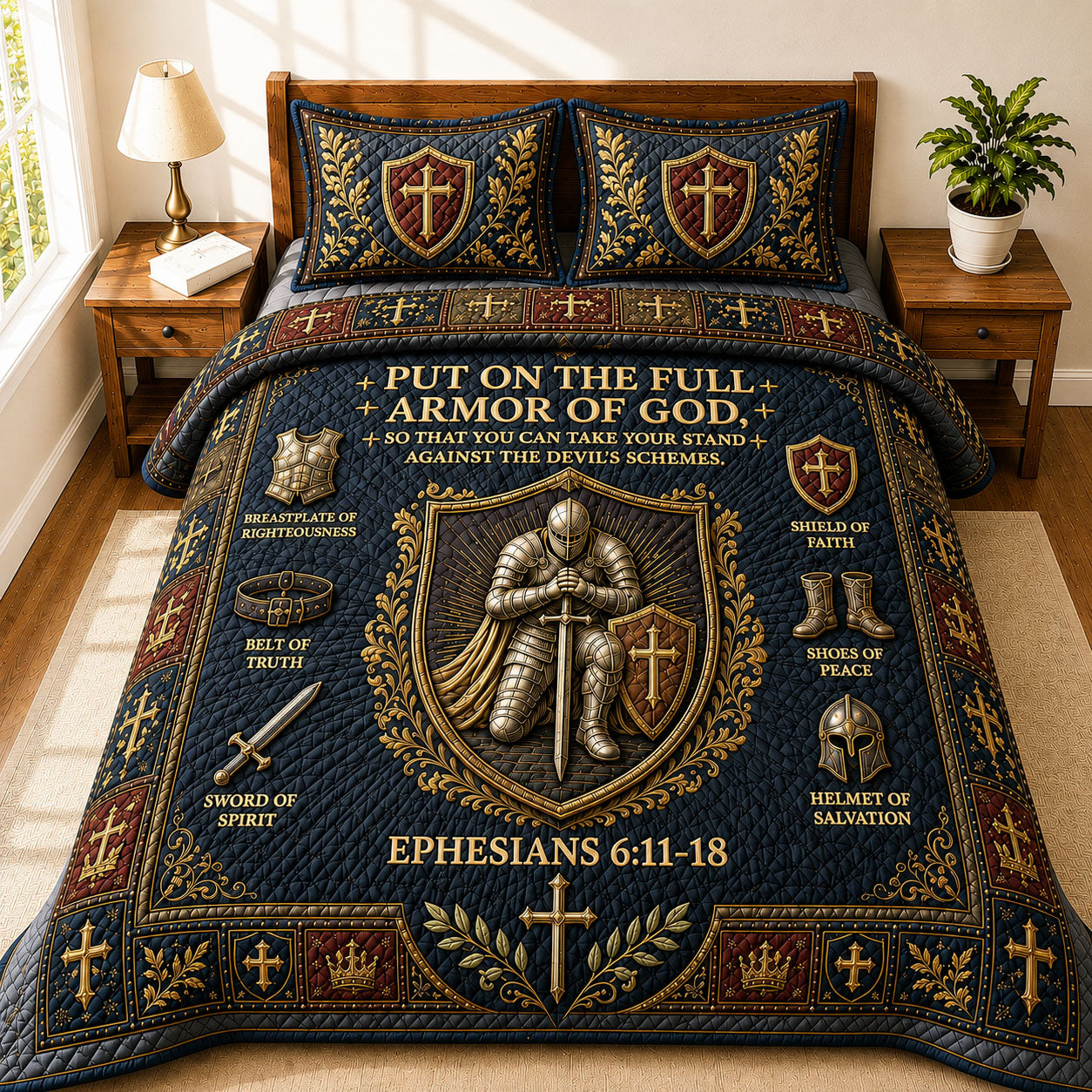 Full Armor Of God 3-Piece Quilted Bedding Set GFTOHNL636