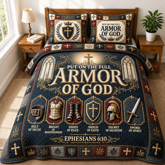Armor Of God Cathedral Cross 3-Piece Quilted Bedding Set GFTOHNL637