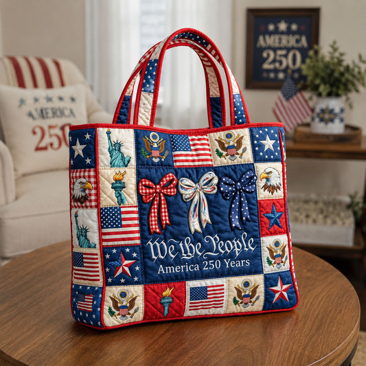 Americana Ribbon Bow Quilted Tote Bag GFTOHNL64