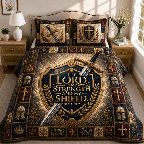 The Lord Is My Strength And My Shield 3-Piece Quilted Bedding Set GFTOHNL640